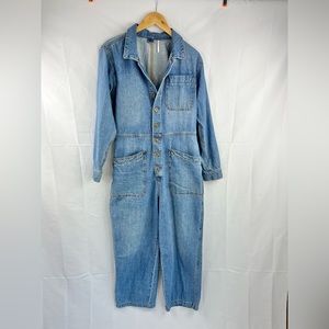 Free People Rare Style Full Length Denim Utility Jumpsuit with Pockets
